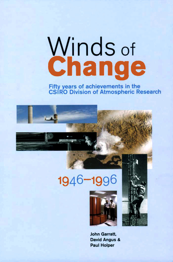 The cover image of Winds of Change, featuring five rectangular images relating to wind technology set against a pale blue background.