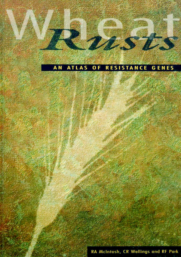 The cover image of Wheat Rusts, featuring a wheat head print, against a lime green and yellow dappled background.