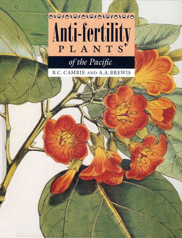 The cover image of Anti-Fertility Plants of the Pacific, featuring orange and red flowers, with large green leaves, against a plain white background.