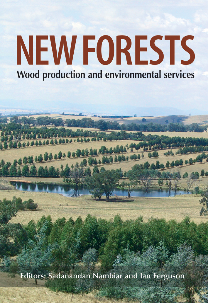 The cover image of New Forests, featuring a panoramic view of green trees surrounding cleared pale green expanses.