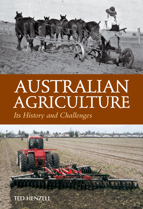 The cover image featuring a top black and white image of a team of horses pulling a plough, the bottom of a modern day red man driven plough.