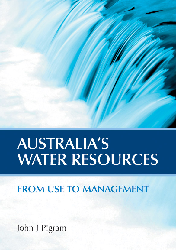 The cover image of Australia's Water Resources, featuring a blue close up of water going over a waterfall.