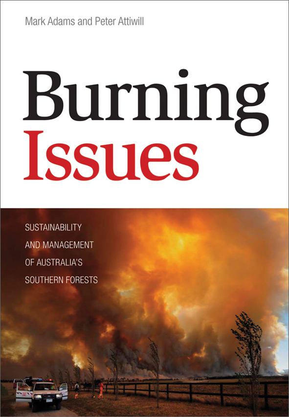 The cover image of Burning Issues, featuring billowing orange and grey smoke and fire with a fence line and white four wheel drive.