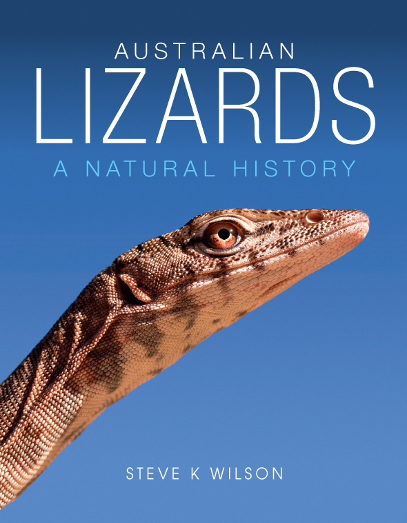 The cover image of Australian Lizards, featuring a close up side view of a lizard neck and head against a plain blue background.