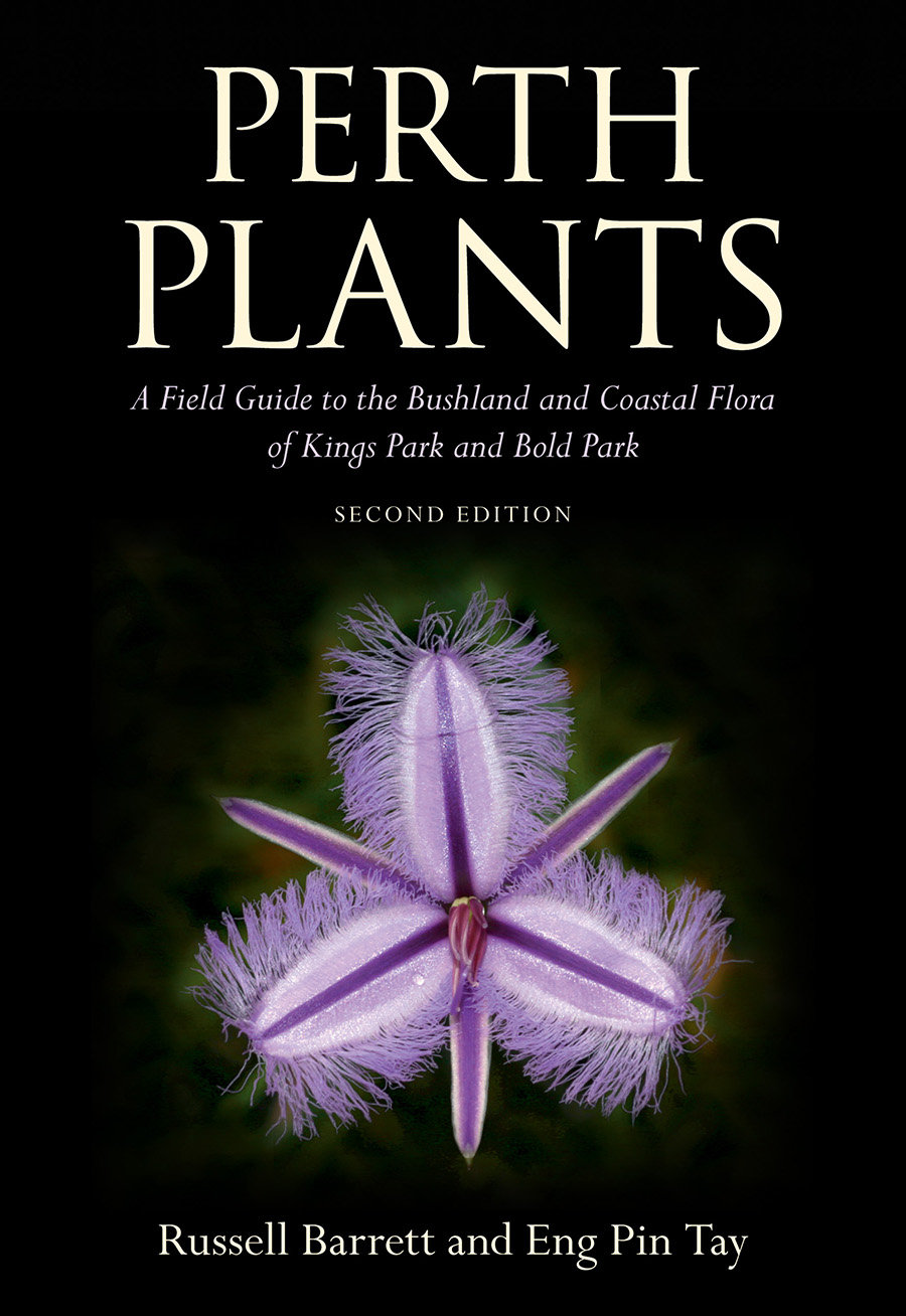 Cover of Perth Plants featuring an image of a sand-dune fringed lily on a black background.