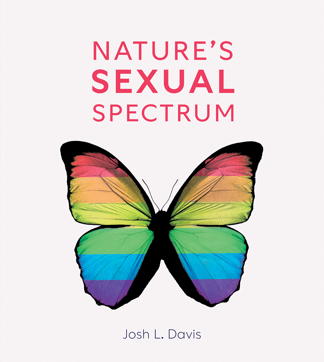 Cover of 'Nature's Sexual Spectrum', featuring a butterfly with rainbow wings on a white background.