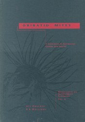 The cover image of Oribatid Mites, featuring a plain grey cover, with a darker grey image of an oribatid mite, with pink text.