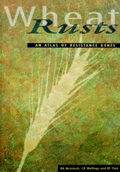 The cover image of Wheat Rusts, featuring a wheat head print, against a li