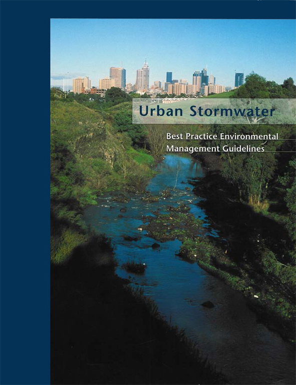 The cover image of Urban Stormwater, featuring a storm water creek and emb