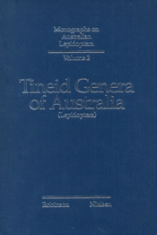 The cover image of Tineid Genera of Australia (Lepidoptera), is plain blue with silver text.
