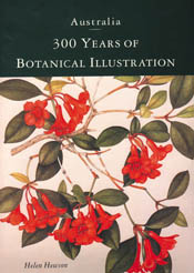 The cover image of Australia: 300 Years of Botanical Illustration, featuring red trumpet looking flowers with green leaves, against a plain white back
