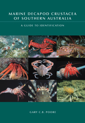 The cover image of Marine Decapod Crustacea of Southern Australia, featuring 9 square images of red and yellow sea crustaceans.