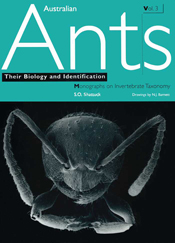 The cover image featuring a black and white microscopic view of an ants head, with a thick aquamarine plain coloured strip across the top.