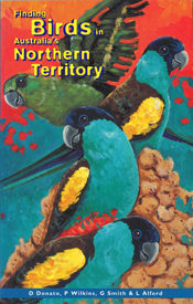 The cover image featuring three bright blue and yellow birds sitting, and one green bird flying against an orange and blue background.