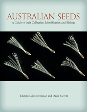 The cover image of Australian Seeds, featuring six seeds with fine white h