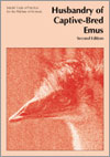 The cover image of Model Code of Practice for the Welfare of Animals: Husbandry of Captive-Bred Emus, featuring an emus head with a pale pink tint ove