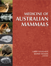 The cover image of Medicine of Australian Mammals, featuring pictures of Australian mammals, an animal skull, and x-ray view of animals down the left