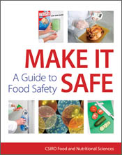 The cover image of Make It Safe, featuring five images related to food saf