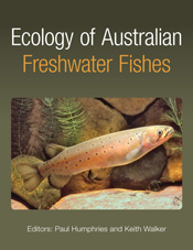 The cover image of Ecology of Australian Freshwater Fishes, featuring an o