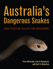 Cover of Australia's Dangerous Snakes featuring a close-up of the head of