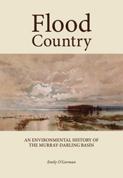 The cover image of Flood Country, featuring a vista of a cloudy sky reflec