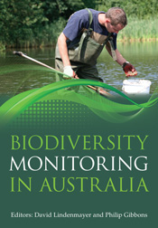 The cover image of Biodiversity Monitoring in Australia, featuring a man w