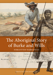 The cover image is broken up into 3 illustrations, the first featuring a black and white illustration of an Aboriginal man holding a spear in the fore