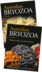Overlapping cover images of Australian Bryozoa Volume 1 and Volume 2.