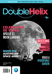 Cover of Double Helix magazine Issue 33 featuring an image of the moon ris