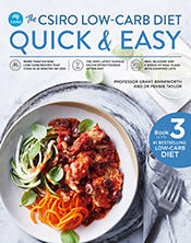 Cover of The CSIRO Low-Carb Diet Quick & Easy book featuring a bowl of food.