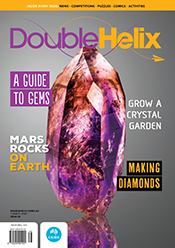Cover of Double Helix magazine Issue 38 featuring a beautiful crystal with