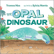 Cover of 'The Opal Dinosaur', featuring a ghostly dinosaur surrounded by f