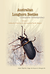 Cover of 'Australian Longhorn Beetles, Volume 3' featuring a dark brown lo