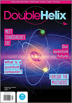 Cover of 'Double Helix' magazine issue 70 featuring digital artwork of a q