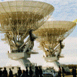 Photograph of a small crowd at the opening of the Australia Telescope in 1988.