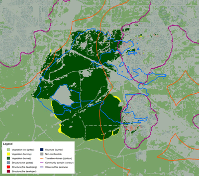 Map showing vegetation, built structures, impact of fire and fire perimeter for the 2021 Marshall Fire